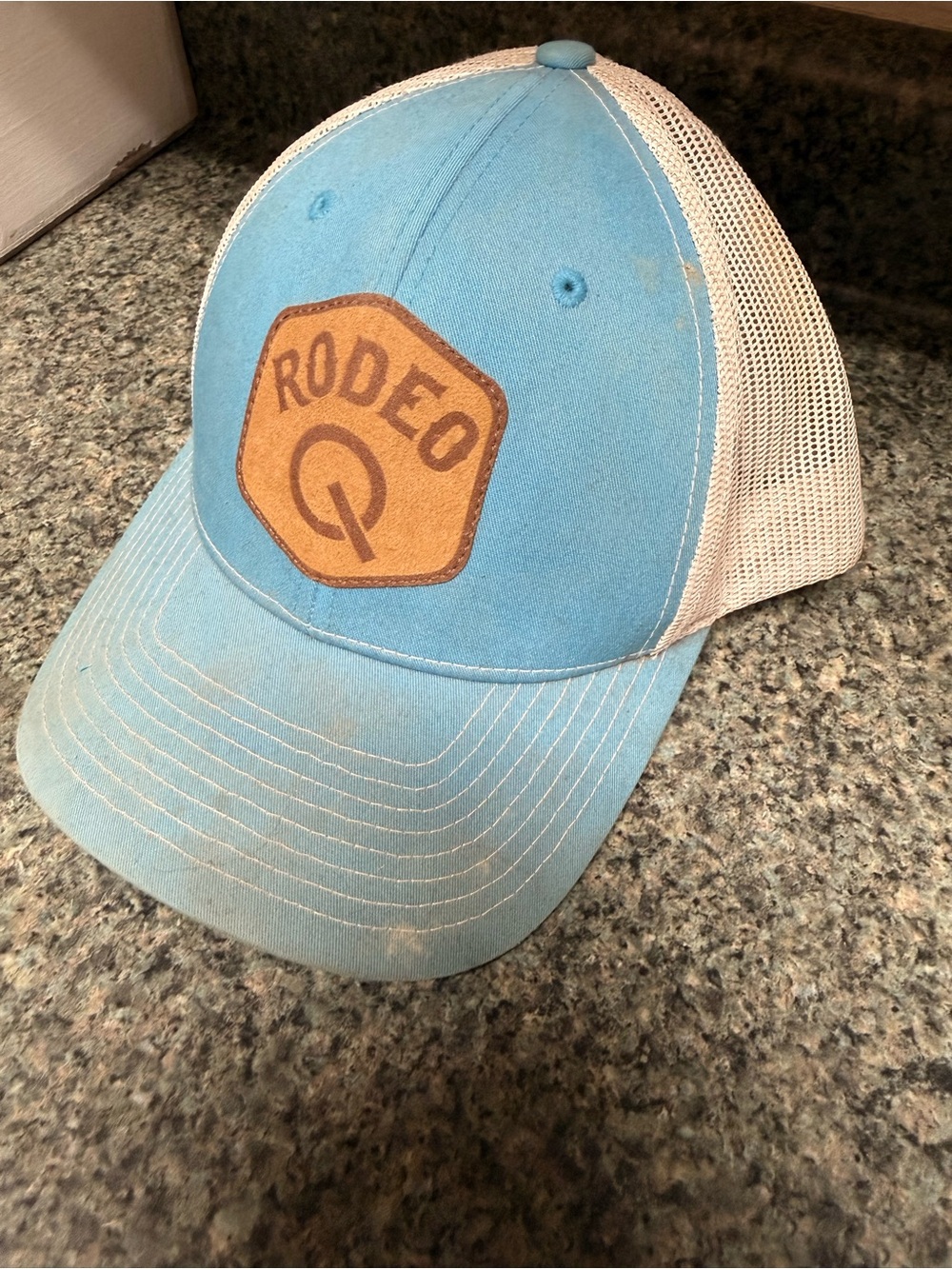 Rodeo Q Light Blue Trucker Hat with Leather Patch